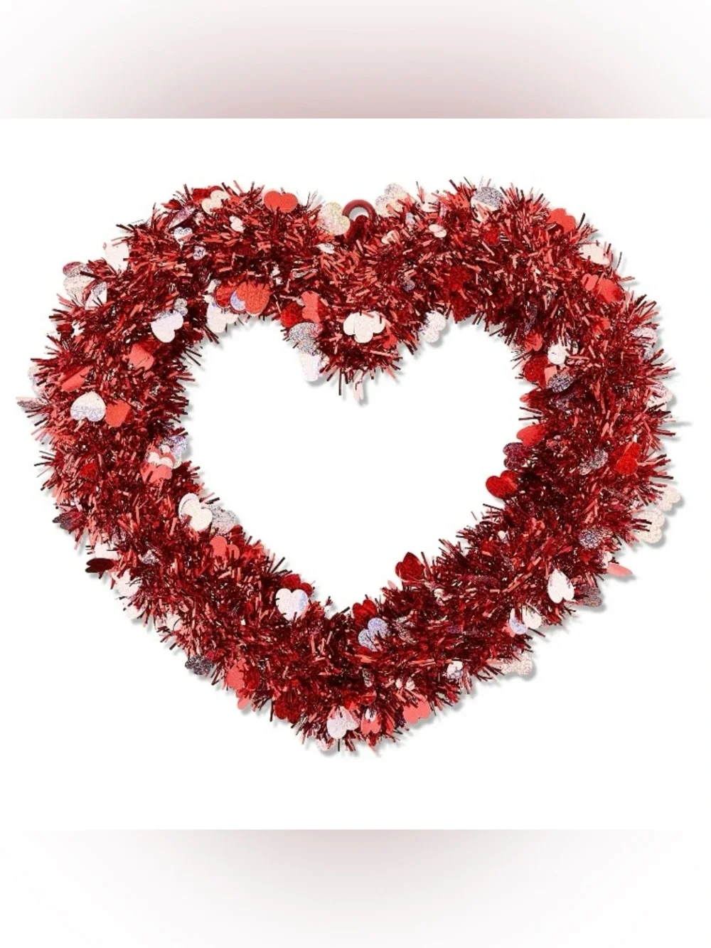 💞 New 15” Red Heart-Shaped Tinsel Holiday Wreath